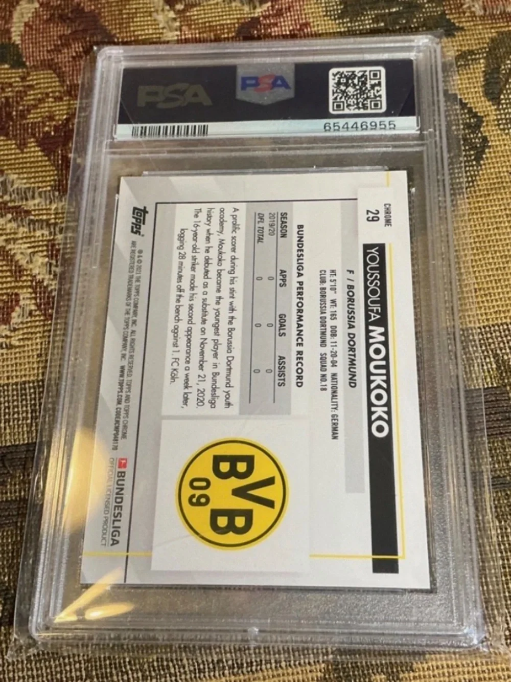 2020 Topps Chrome Bundesliga Sapphire Youssoufa Moukoko PSA 10 GEM MT Rookie RC